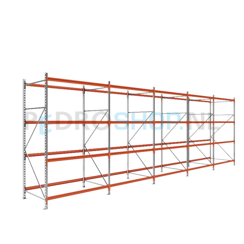 Grootvakstelling: 250cm (h) x 100cm (d) x 781.2cm (l) x 4 niveaus