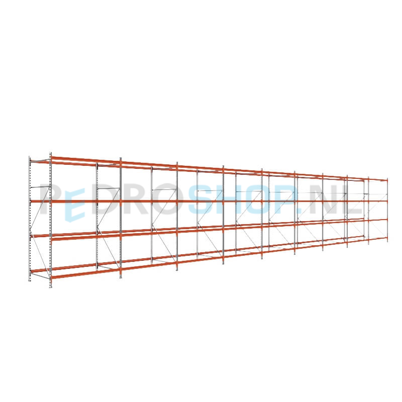 Grootvakstelling: 250cm (h) x 100cm (d) x 1402cm (l) x 4 niveaus