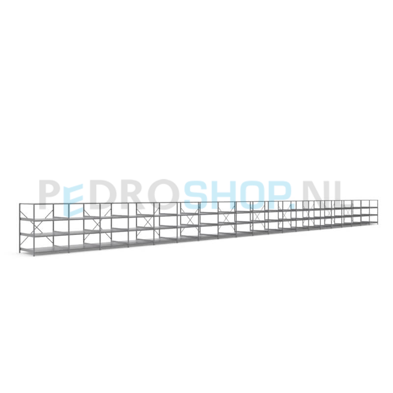 Metalen stellingkast: 140cm (h) x 100cm (d) x 2015.6cm (l)