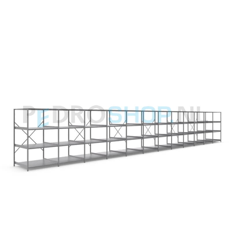 Metalen stellingkast: 180cm (h) x 100cm (d) x 1210.8cm (l)