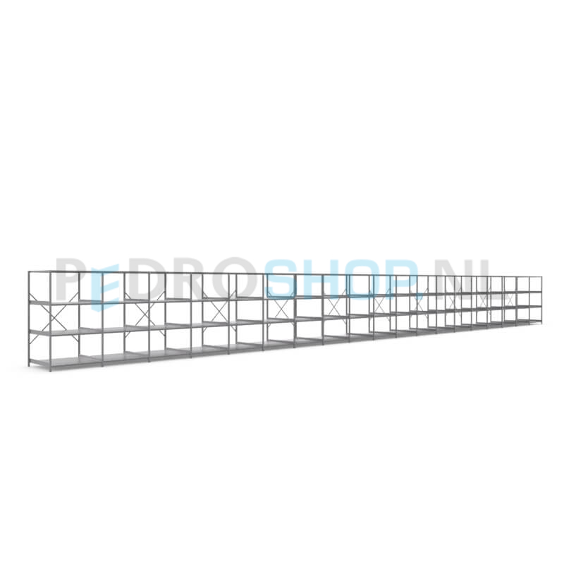 Metalen stellingkast: 180cm (h) x 100cm (d) x 1915cm (l)