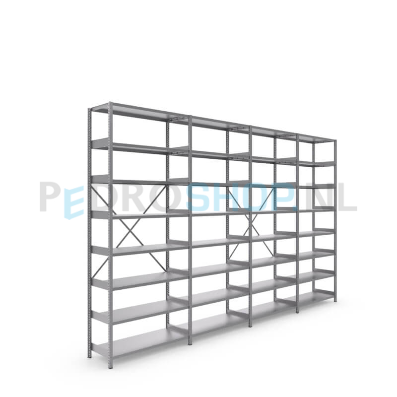 Metalen stellingkast: 250cm (h) x 40cm (d) x 406cm (l)