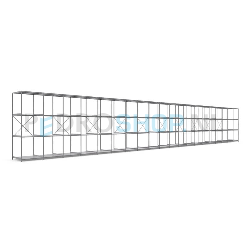 Metalen stellingkast: 300cm (h) x 100cm (d) x 2015.6cm (l)