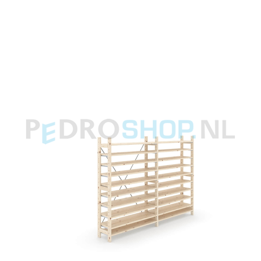 Houten stellingkast Easyrek: 150cm (h) x 30cm (d) x 203cm (l)