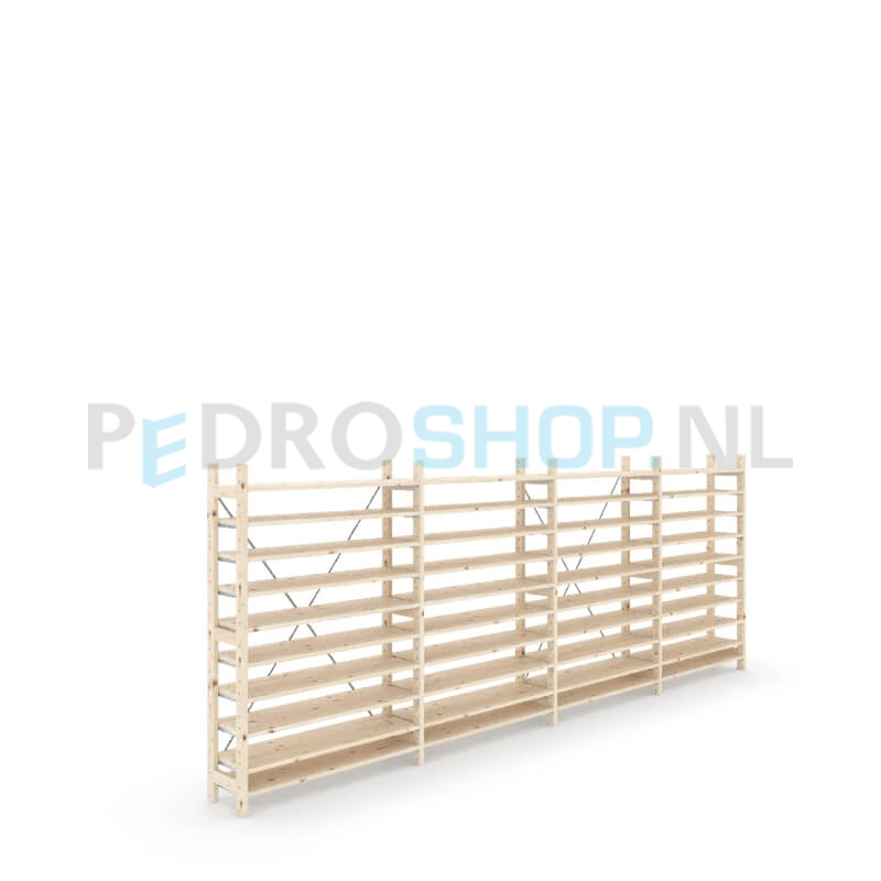 Houten stellingkast Easyrack: 150cm (h) x 30cm (d) x 403cm (l)