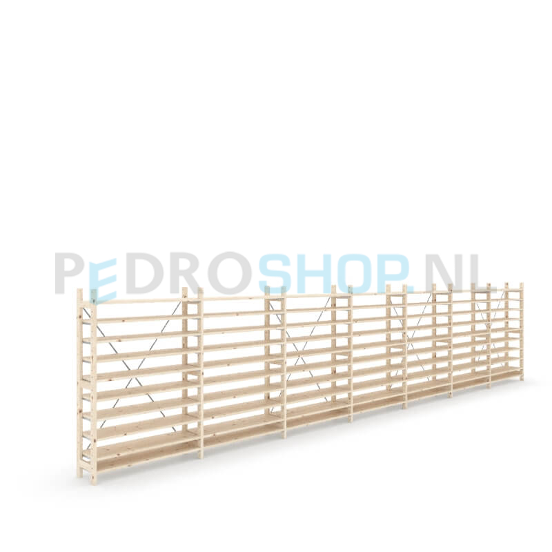 Houten stellingkast Easyrack: 150cm (h) x 30cm (d) x 703cm (l)