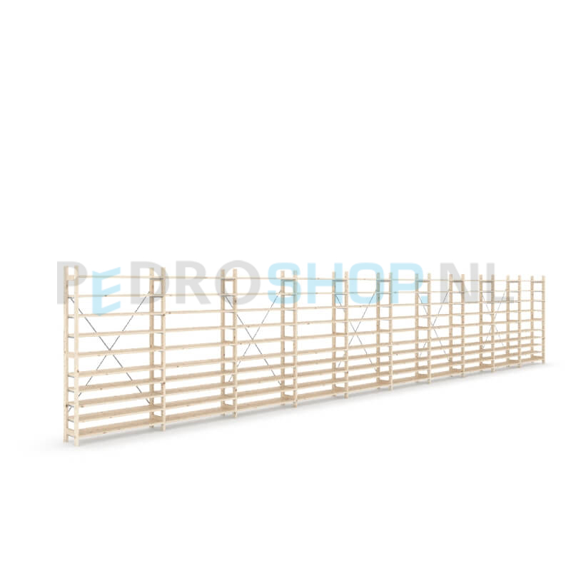Houten stellingkast Easyrek: 180cm (h) x 30cm (d) x 1003cm (l)