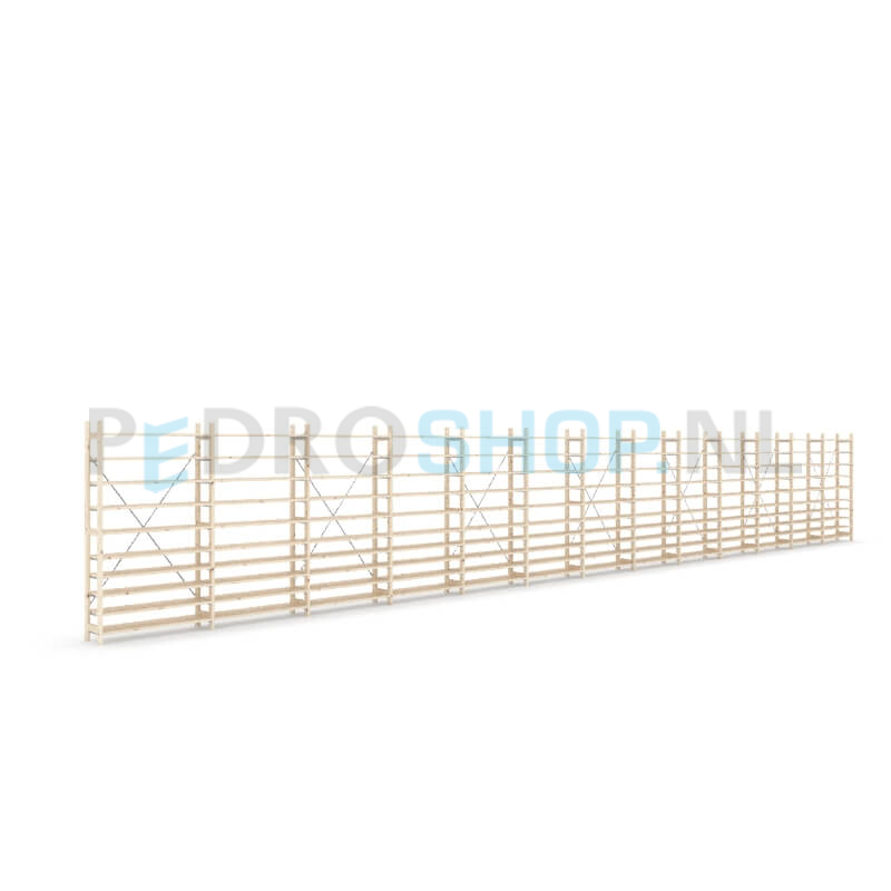 Houten stellingkast Easyrack: 180cm (h) x 30cm (d) x 1303cm (l)