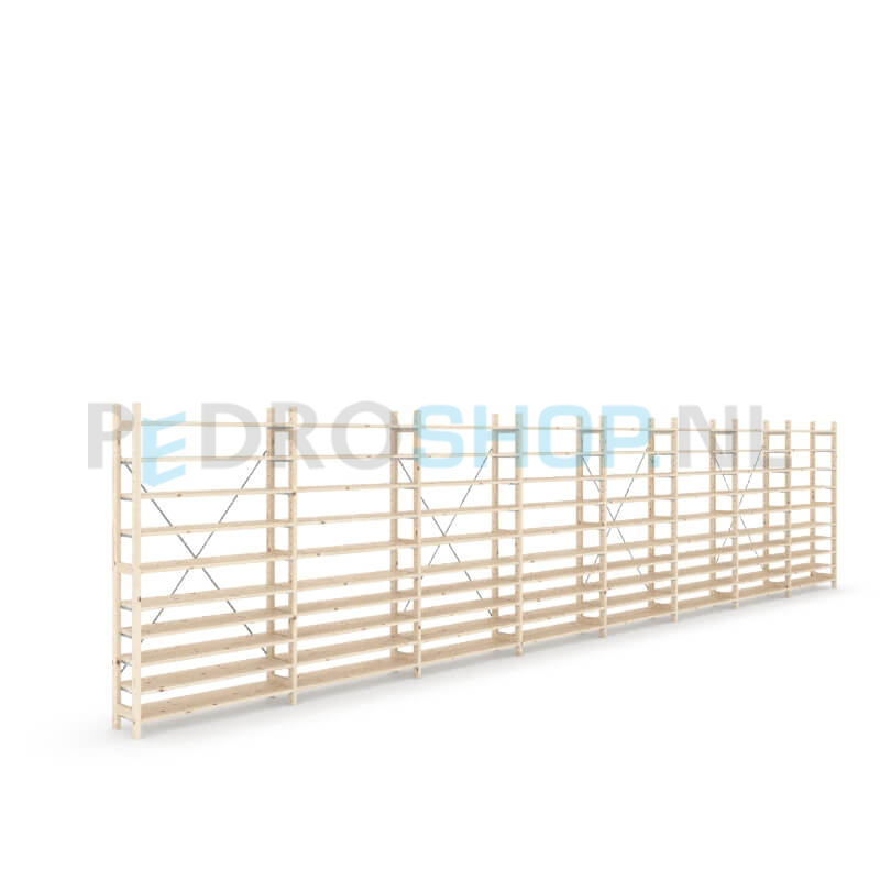 Houten stellingkast Easyrek: 180cm (h) x 30cm (d) x 803cm (l)