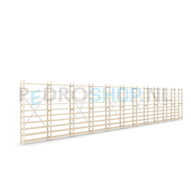 Houten stellingkast Easyrack: 210cm (h) x 30cm (d) x 1103cm (l)