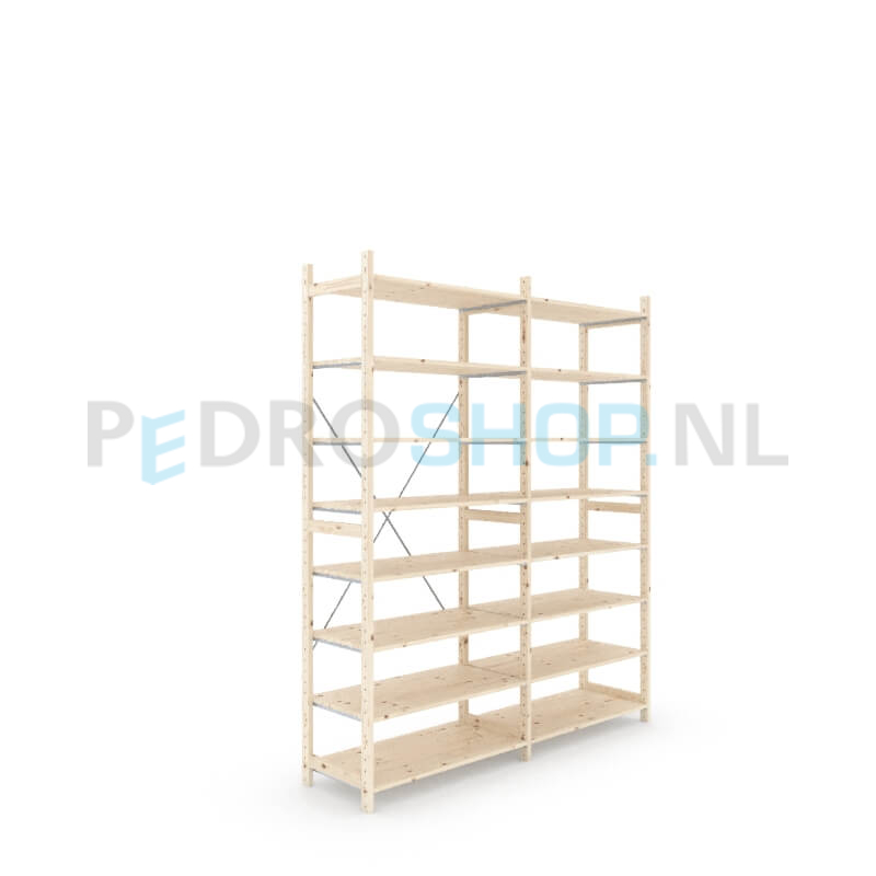 Houten stellingkast Easyrack: 240cm (h) x 50cm (d) x 203cm (l)