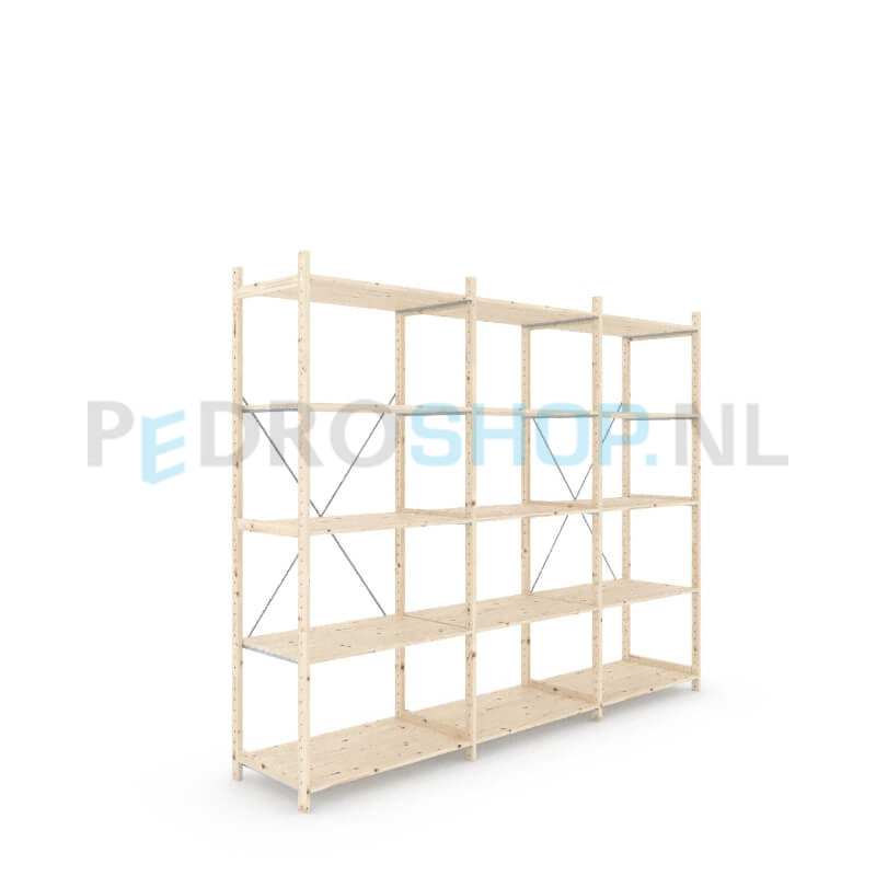 Houten stellingkast Easyrack: 240cm (h) x 60cm (d) x 303cm (l)