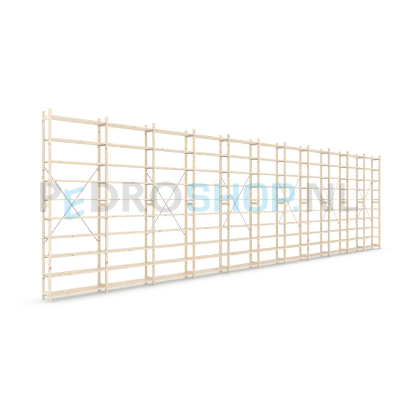 Houten stellingkast Easyrack: 300cm (h) x 30cm (d) x 1103cm (l)