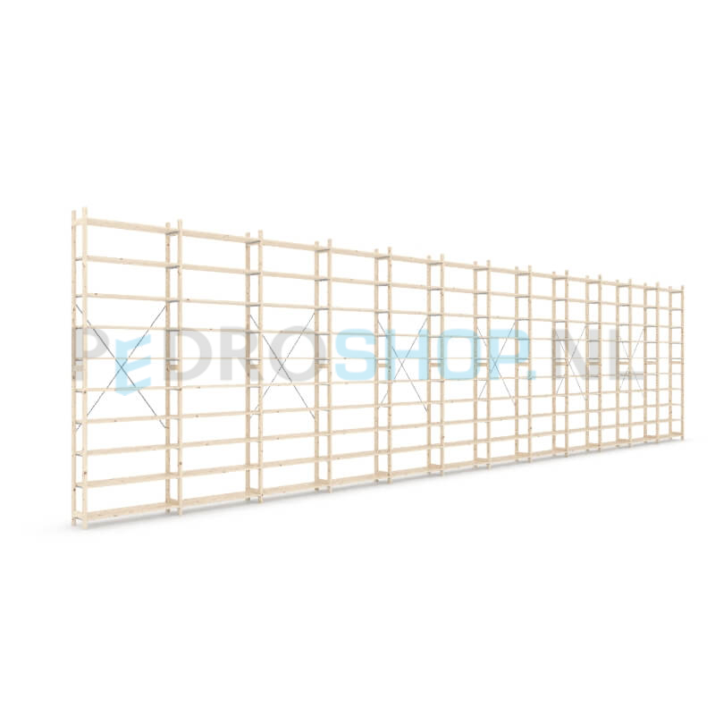 Houten stellingkast Easyrek: 300cm (h) x 30cm (d) x 1203cm (l)