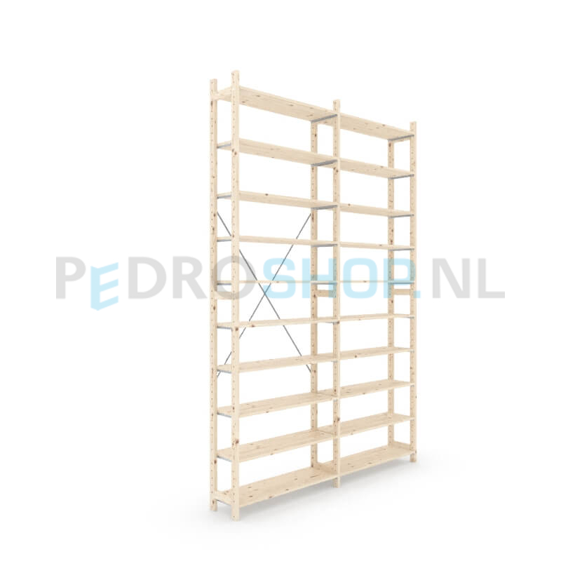 Houten stellingkast Easyrek: 300cm (h) x 30cm (d) x 203cm (l)