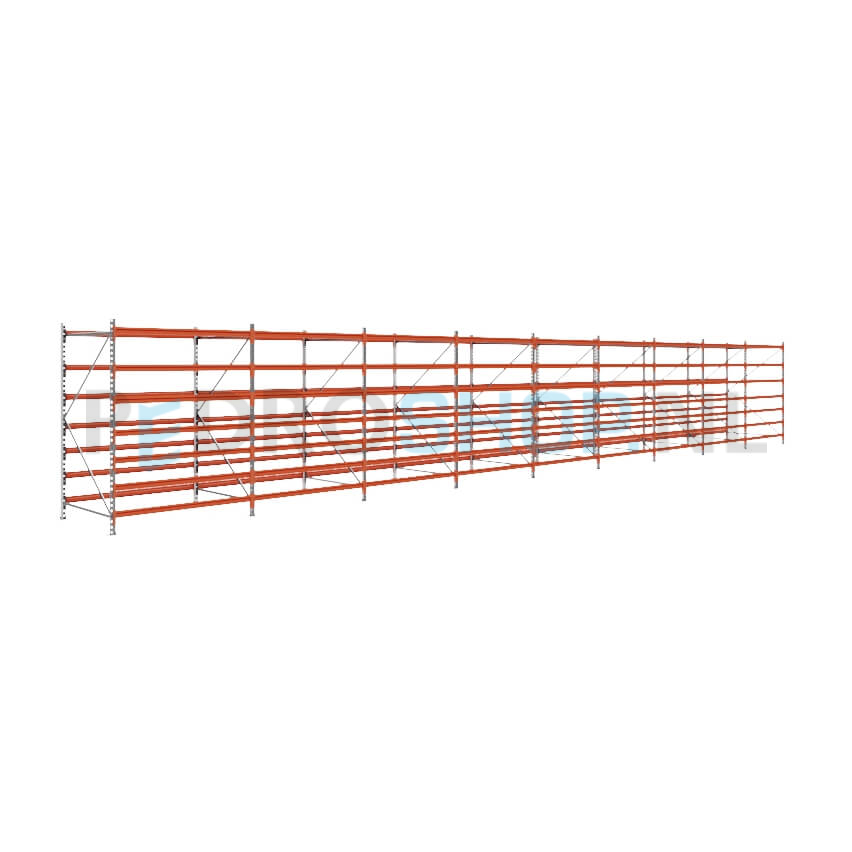 Grootvakstelling: 200cm (h) x 120cm (d) x 1402cm (l) x 7 niveaus