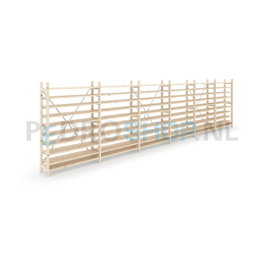 Houten stellingkast Easyrek: 150cm (h) x 30cm (d) x 603cm (l)